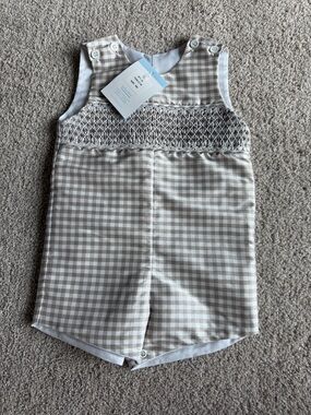 bella bliss Taupe Gingham Smocked Dress